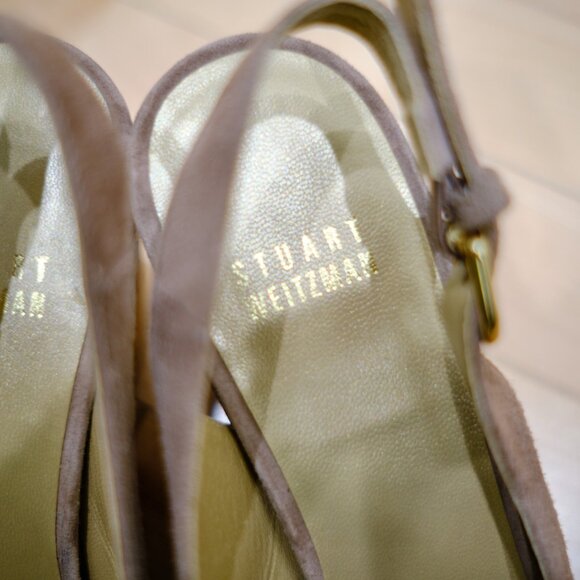 Stuart Weitzman Peep Toe Slingback Wedges Dark Taupe Gray Sz  STUART WEITZMAN Taupe Peep-toe Suede Slingback Wedges